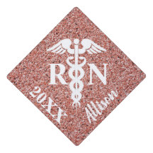Registered Nurse White Caduceus Rose Gold Glitter