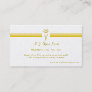 Registered Nurse with golden caduceus logo Business Card