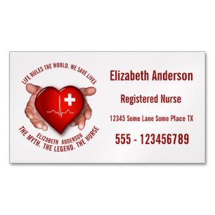 Registered Nurse With Red Heart In Hands Magnetic Business Card