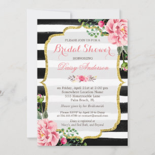 (Registry) Bridal Shower Watercolor Floral Stripes Invitation