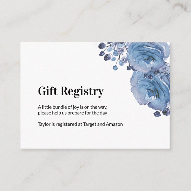 Registry Card for Baby Shower Gift Registry (Front)