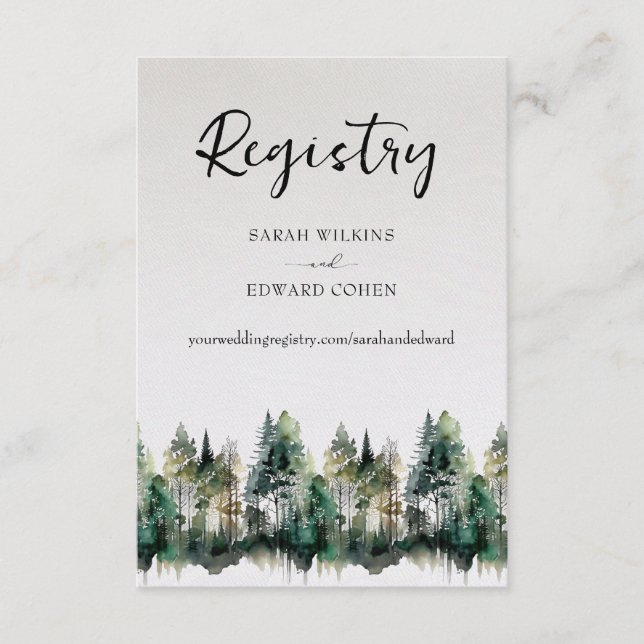 Registry Enclosure Card. Rustic Watercolor Forest  (Front)