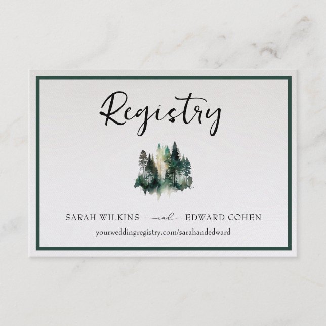 Registry Enclosure Card, Rustic Watercolor Forest  Card (Front)