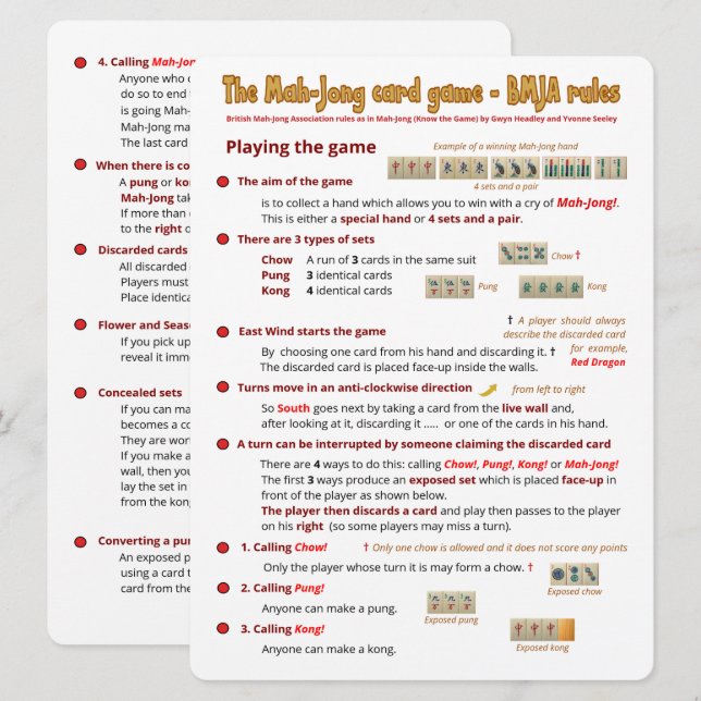 Règles du jeu des cartes à grande impression - Jou (Devant / Derrière)
