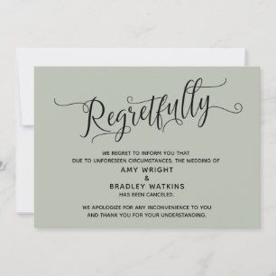 Regretfully Elegant Sage Cancelled Wedding Card