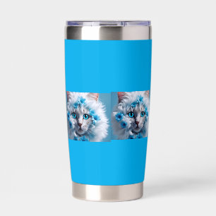 Regular blue mug with beautiful white cat  insulated tumbler