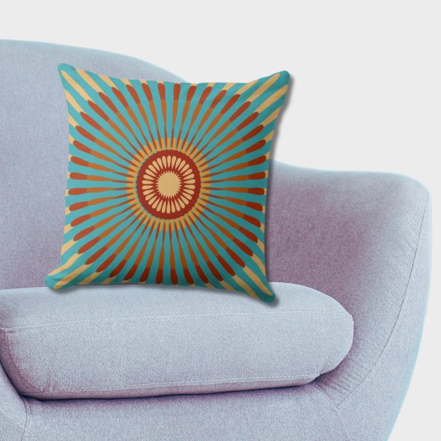 Regular Centred Blue and Orange Star Flower Throw Pillow (Regular Centered Blue and Orange Star Flower Throw Pillow, Livingroom)
