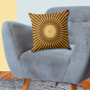 Regular Centred Golden Yellow-Brown Star Flower Throw Pillow