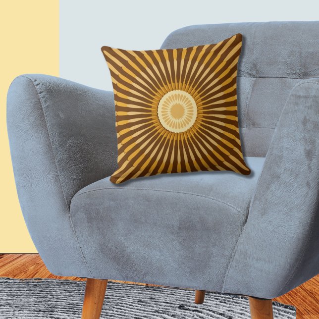 Regular Centred Golden Yellow-Brown Star Flower Throw Pillow (Regular Centered Golden Yellow & Brown Star Flower Throw Pillow)