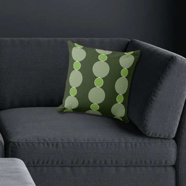 Regular Green Circle Line Pattern Throw Pillow (Green Pillow on Anthracite Couch)