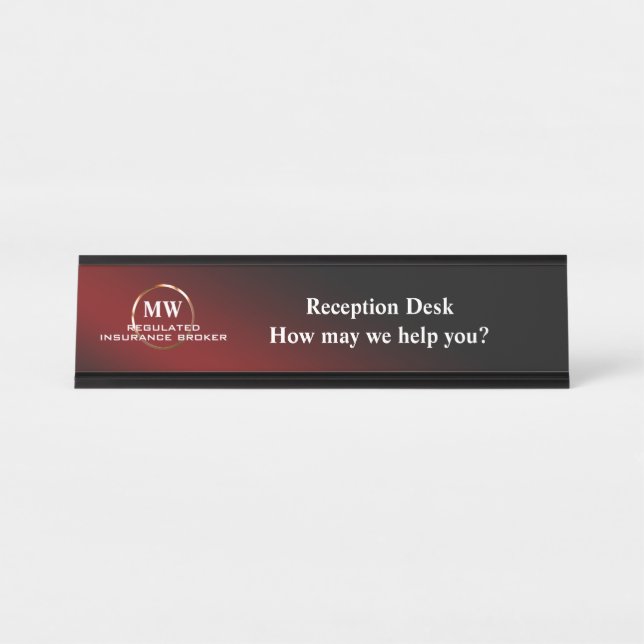 Regulated Insurance Broker, Confident Ring Logo Desk Name Plate (Front)
