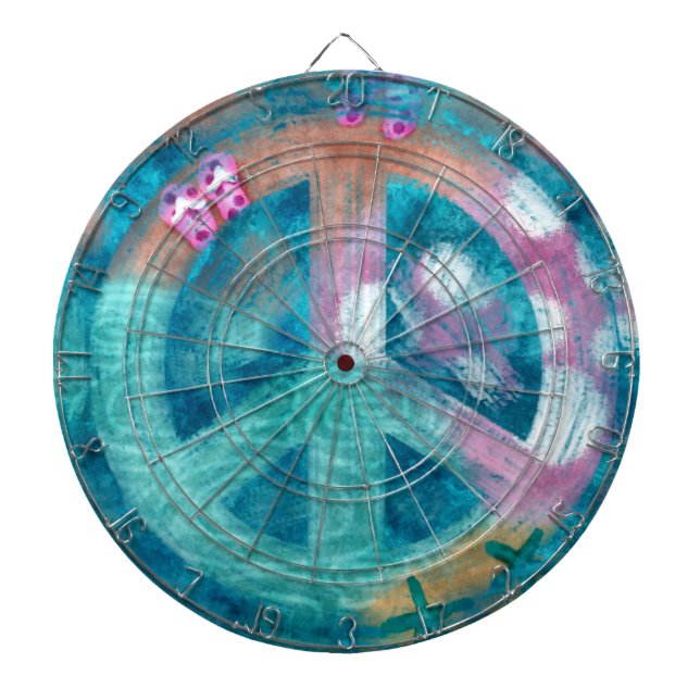 Regulation Dartboard w/Darts - Beach Peace Sign (Front)