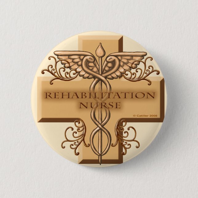 Rehab Nurse Caduceus 2 Inch Round Button (Front)