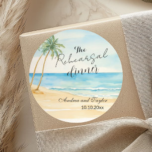 Rehearsal Dinner Beach and Palm Trees Wedding Classic Round Sticker