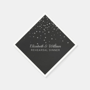 Rehearsal Dinner   Black Silver Confetti Wedding Napkin