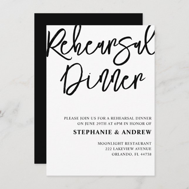 Rehearsal Dinner Black & White Wedding Invitation (Front/Back)