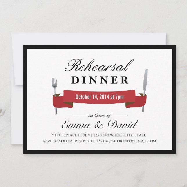 Rehearsal Dinner Classy Red Banner Minimalist Invitation (Front)