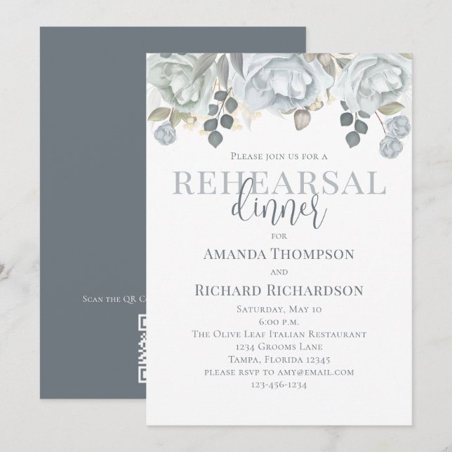 Rehearsal Dinner Dusty Rose Floral QR Code Map Invitation (Front/Back)