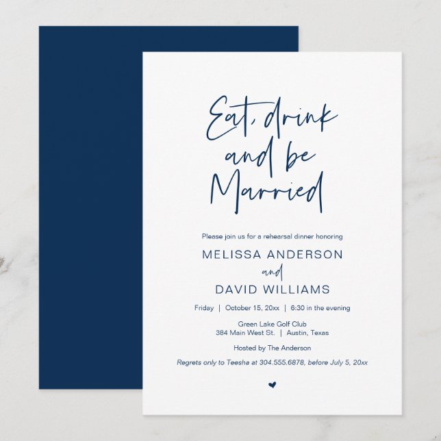 Rehearsal Dinner, Eat, Drink and Be Married Invita Invitation (Front/Back)