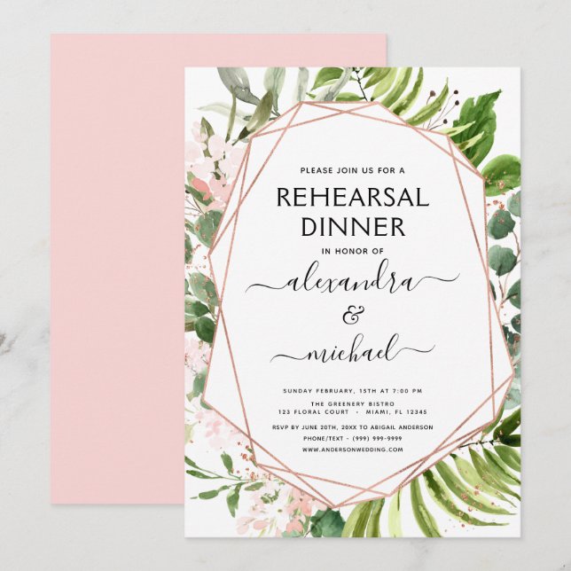 Rehearsal Dinner Eucalyptus Greenery Geometric Invitation (Front/Back)