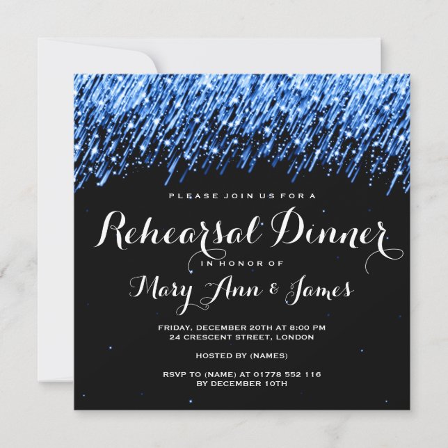 Rehearsal Dinner Falling Stars "Sapphire Blue" Invitation (Front)