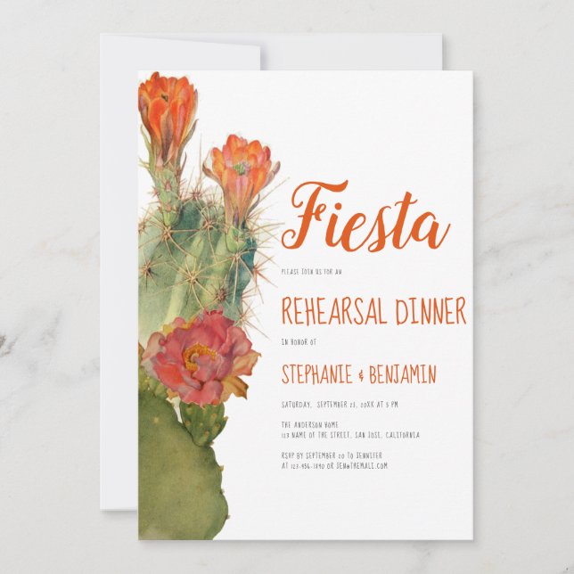 Rehearsal Dinner Fiesta Cactus Floral Watercolor Invitation (Front)