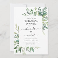 Rehearsal Dinner Foliage Greenery Elegant Invitati