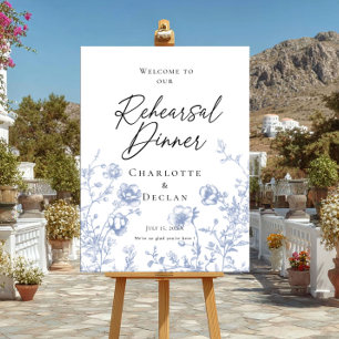 Rehearsal Dinner french toile Blue Floral  welcome Poster