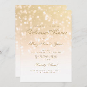 Rehearsal Dinner Gold Bokeh Sparkle Lights Invitation