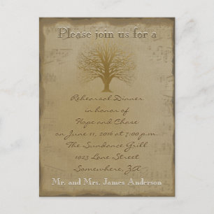 Rehearsal Dinner Golden Oak Tree Invitation Postcard