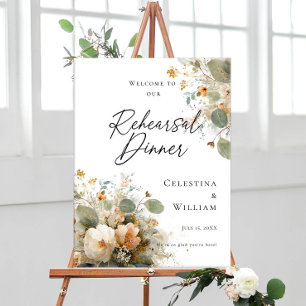 Rehearsal Dinner greenery and roseses welcome Poster