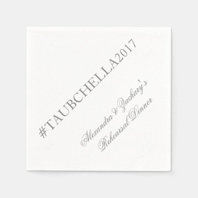 Rehearsal Dinner Hashtag Napkins Grey and White (Front)
