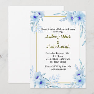 Rehearsal Dinner Invitation Floral Blue Gold