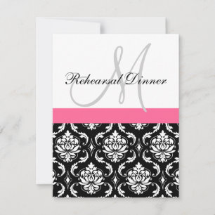 Rehearsal Dinner Invitation Monogram Damask Pink