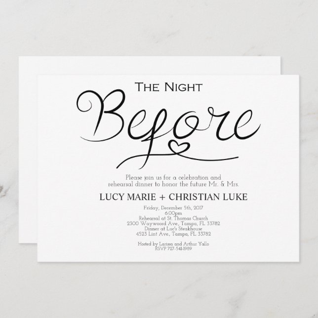Rehearsal Dinner Invitation, Rehearsal, Script Invitation (Front/Back)