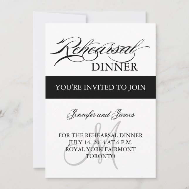 Rehearsal Dinner Invitations Black White Monogram (Front)