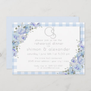 Rehearsal Dinner    Monogram Blue Gingham Floral Invitation