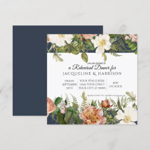Rehearsal Dinner Navy Blue Blush Ivory Rose Floral Invitation