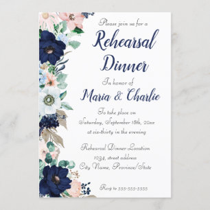 Rehearsal Dinner navy blue Elegant Florals Invitation