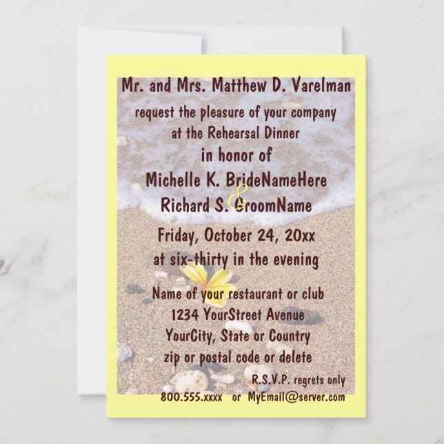 Rehearsal Dinner Ocean Seashells Yellow Invitation (Front)