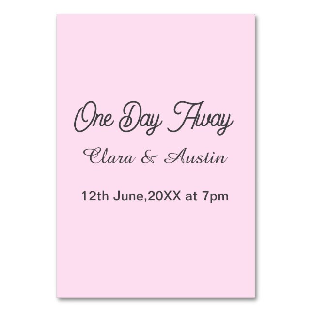 Rehearsal dinner One day away night before name da Table Number (Front)