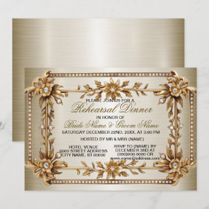 Rehearsal Dinner Party Golden Ornate Dimond Invitation
