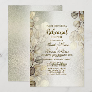 Rehearsal Dinner Party Watercolor Gold Eucalyptus Invitation