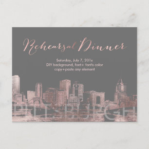 Rehearsal Dinner Pink Gold Pittsburgh Skyline Announcement Postcard