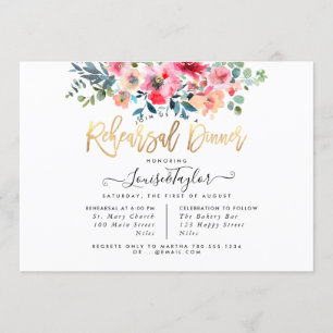 Rehearsal Dinner Red Ombre Watercolor Roses Invitation
