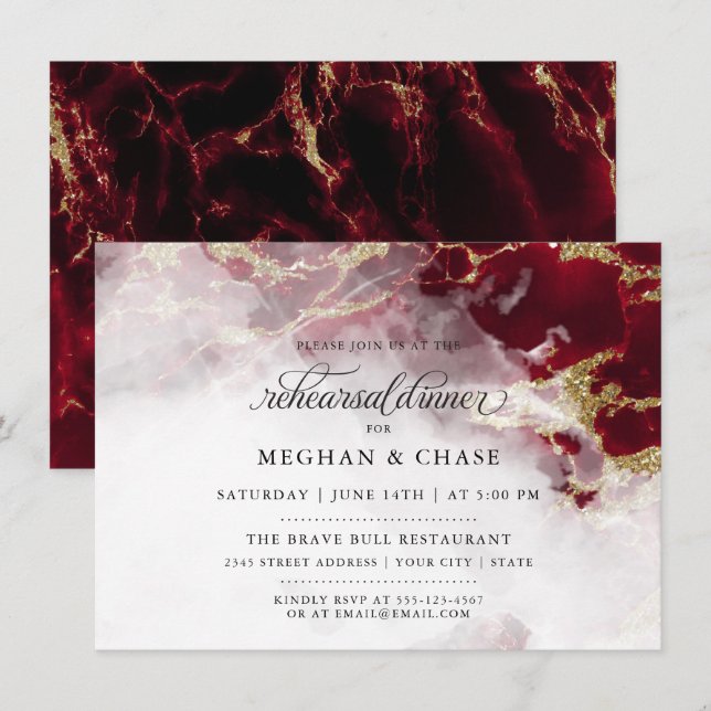 Rehearsal Dinner |  Red Ruby Watercolor Geode Invitation (Front/Back)