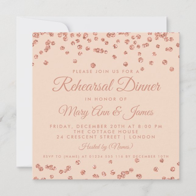 Rehearsal Dinner Rose Gold Glitter Confetti Blush Invitation (Front)