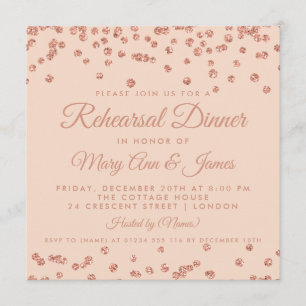 Rehearsal Dinner Rose Gold Glitter Confetti Blush Invitation