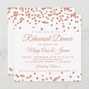 Rehearsal Dinner Rose Gold Glitter Confetti Invitation