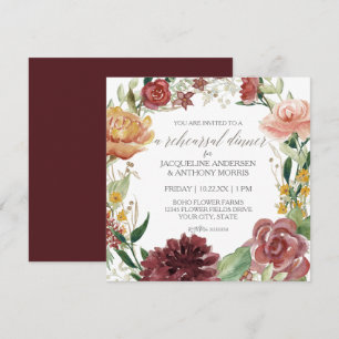 Rehearsal Dinner Rustic Floral Burgundy Blush Rose Invitation